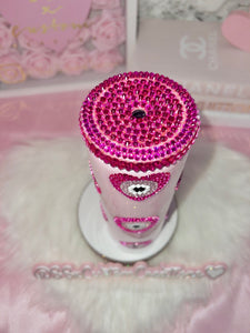 *RTS* 20oz SS Pink Toned Rhinestone evil eye Tumbler