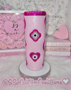 *RTS* 20oz SS Pink Toned Rhinestone evil eye Tumbler