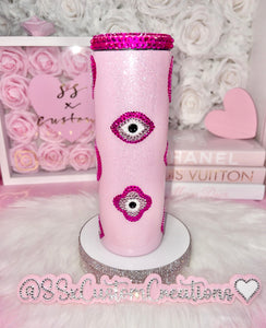 *RTS* 20oz SS Pink Toned Rhinestone evil eye Tumbler