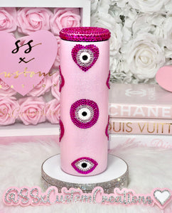 *RTS* 20oz SS Pink Toned Rhinestone evil eye Tumbler