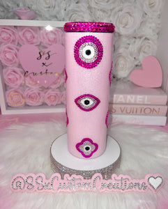 *RTS* 20oz SS Pink Toned Rhinestone evil eye Tumbler