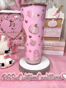 Acrylic, Pink/Gold Pumpkins and leaves tumbler