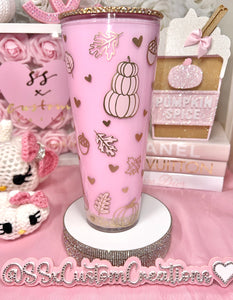 Acrylic, Pink/Gold Pumpkins and leaves tumbler