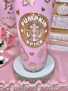 Acrylic, Pink/Gold Pumpkins and leaves tumbler