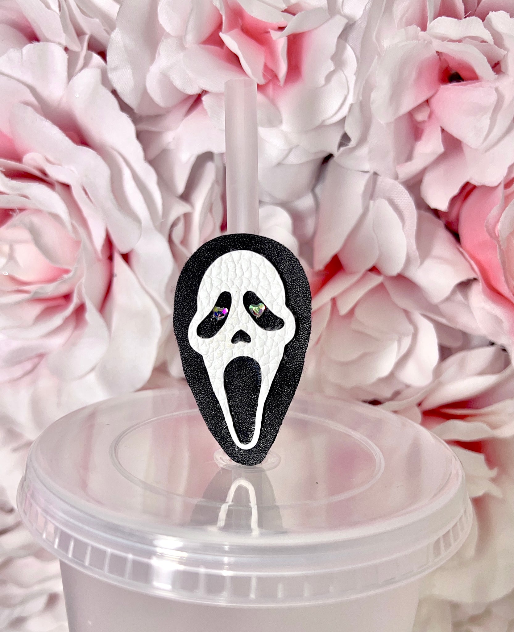 Ghost Face Black & White Bow straw topper – SSxCustomCreations