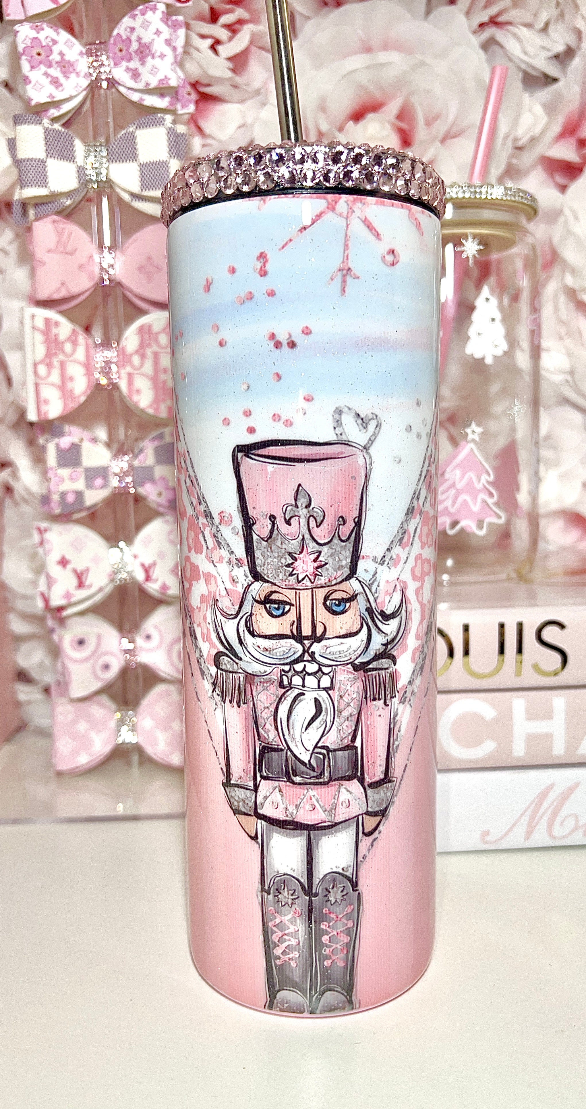 Nutcracker Water Bottle Personalized, Christmas Tumbler, Pink