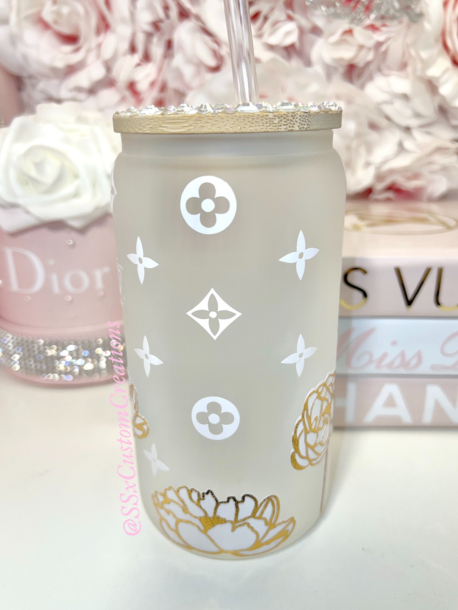 ROSES 16oz Frosted glass, bamboo lid , COLOR CHANGING tumbler